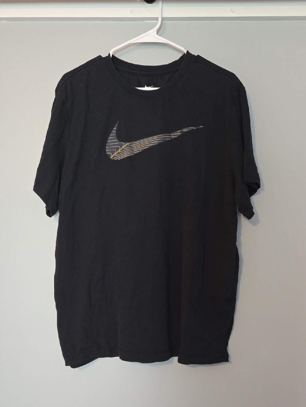 Nike Black Short-Sleeve Tee with Striped Swoosh